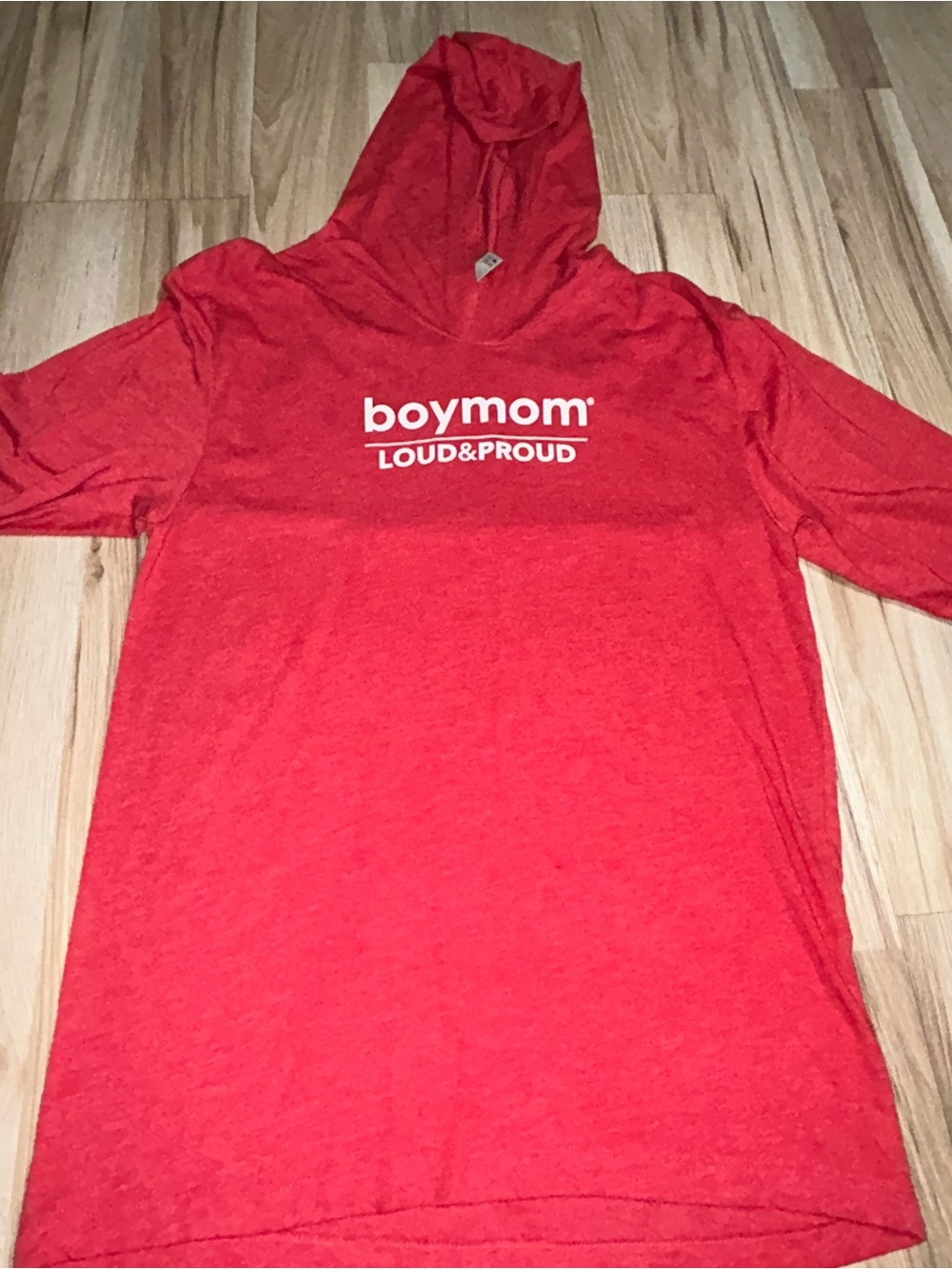 Next Level Apparel Red 'boymom LOUD&PROUD' Long Sleeve Hoodie Tee